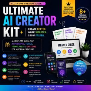Ultimate AI Creator Kit – AI Prompts, Tools, Content Calendar, Workflows & Canva Templates